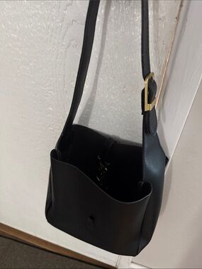 Black Leather Crossbody Shoulder Bag - Unbranded